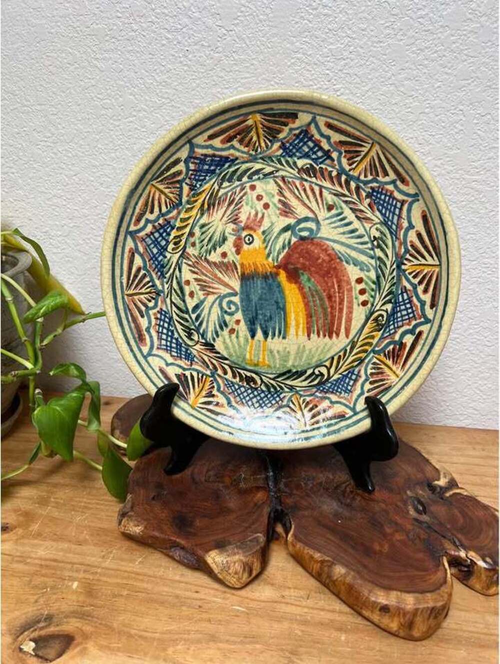 Mora Majolica Mexican Folk Art Plate Pottery Rooster 11” Decorative Terracotta